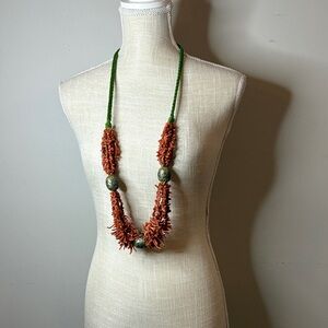 Handmade Coral Bead Necklace in Orange and Green